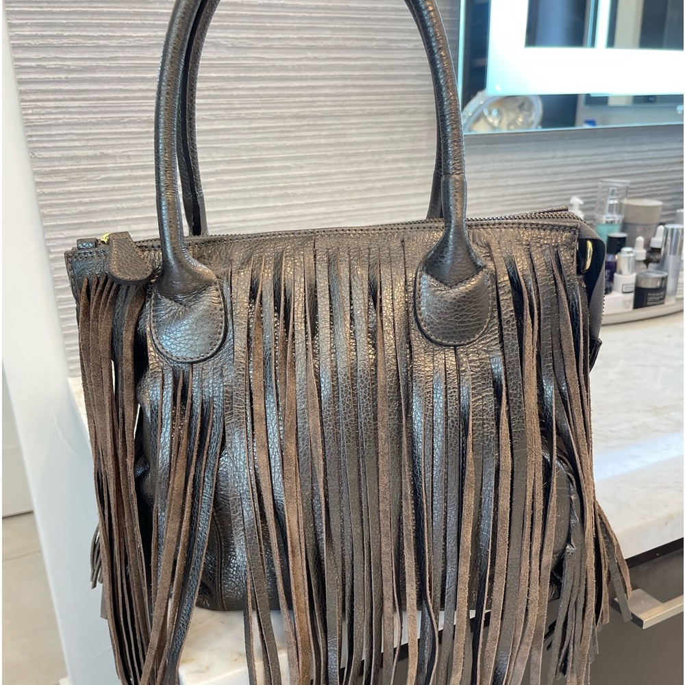 Fringe Italian leather saddle bag